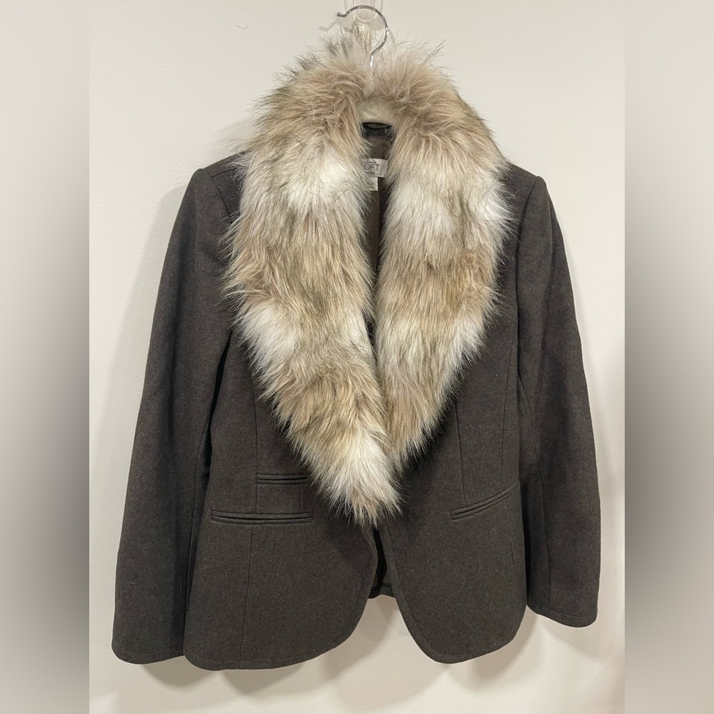 Loft khaki green wool blazer with removable for a collar